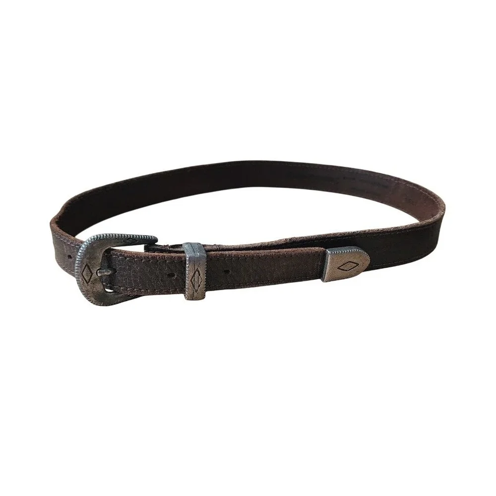 BANANA REPUBLIC 80s English Saddle Leather Belt Western Ranger Silver